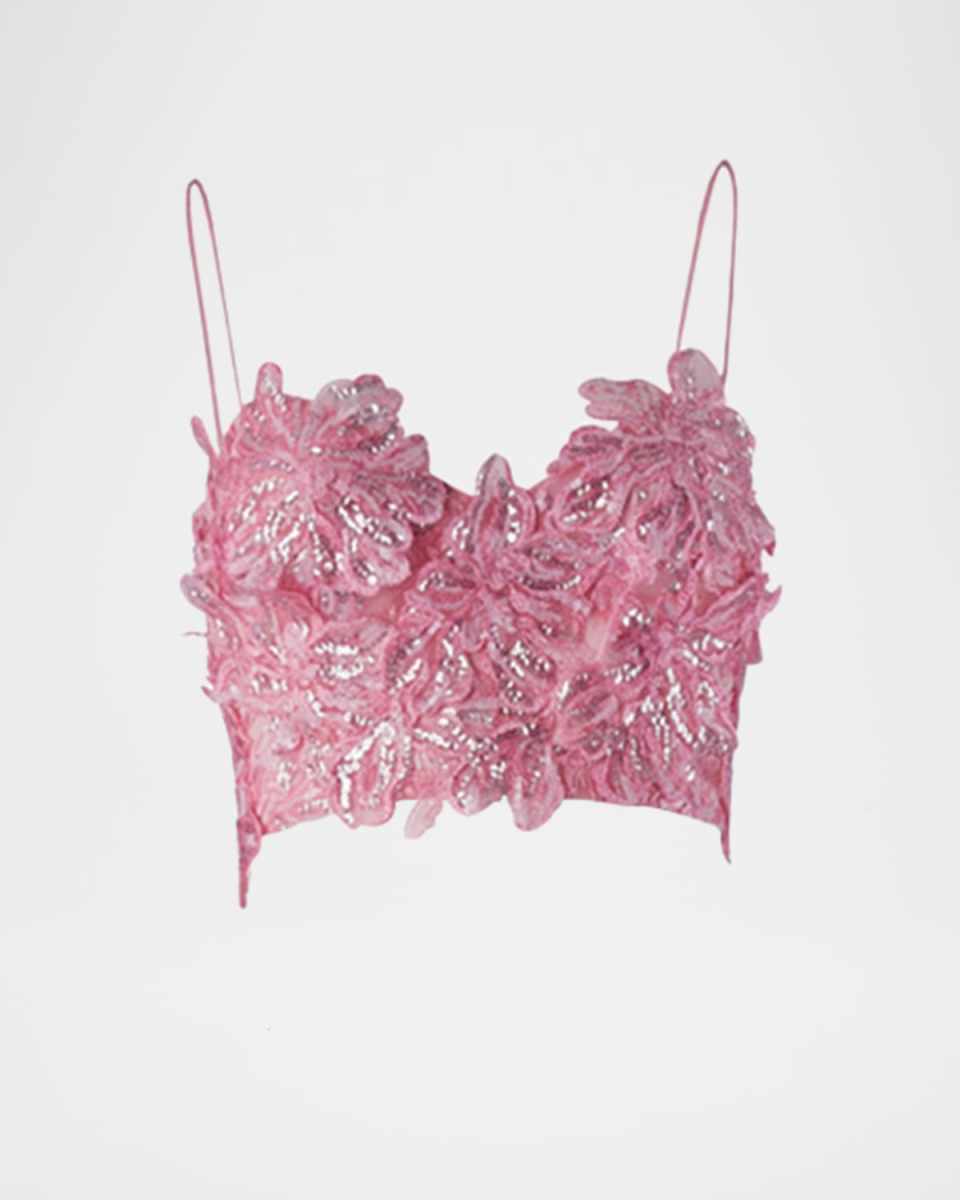 Alida Floral Sequined Crop Top